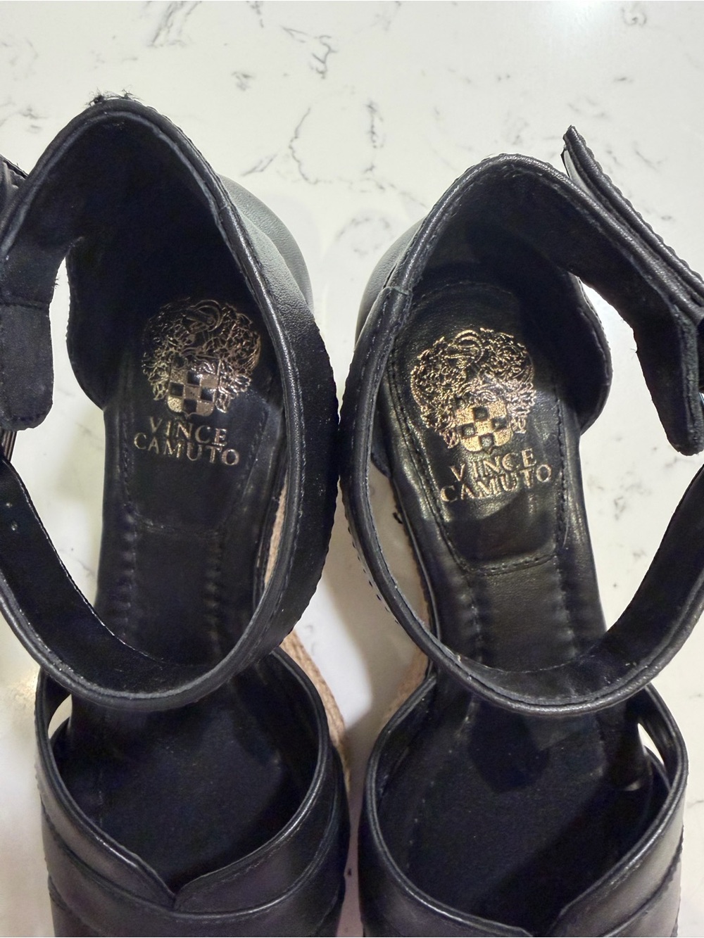 Vince Camuto Black Leather Espadrille Platform Wedges - Picture 5 of 6